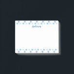 Excellent Star of David Post-it Notes<br><div class="desc">This Star of David Post it notes features a beautiful blue star of David border on the top and bottom with your name personalised in blue on the top centre of the design.  The background is white.  Place your order today!


Artwork:  AMBillustrations 
http://www.etsy.com/shop/AMBillustrations</div>