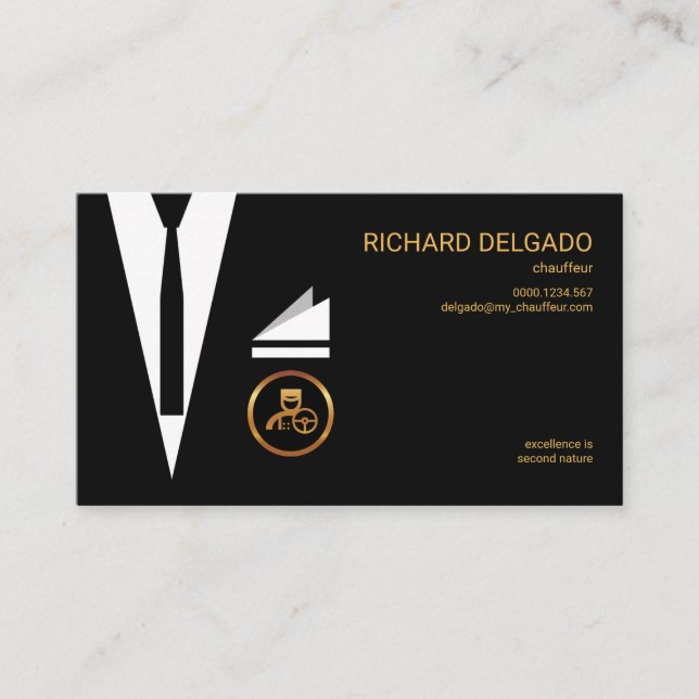 Excellent Stylish Suit Modern Chic Chauffeur Business Card (Front)