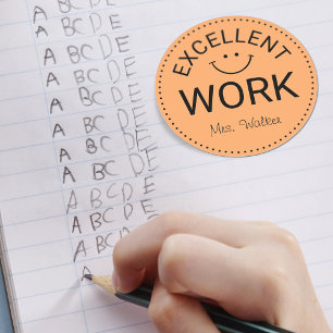Excellent Work   Personalised Teachers Classic Round Sticker