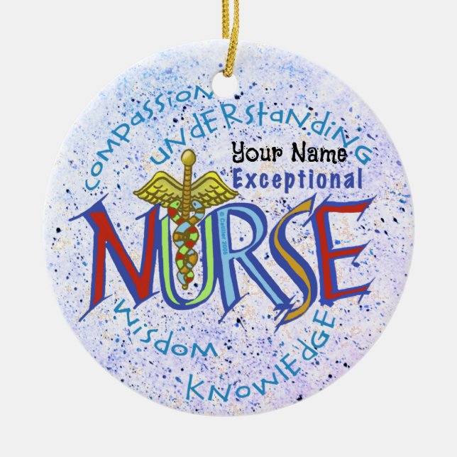 Exceptional nurse motto  ceramic tree decoration (Front)