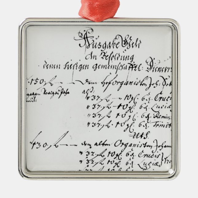 Excerpt from J.S. Bach's salary payment Metal Tree Decoration (Front)