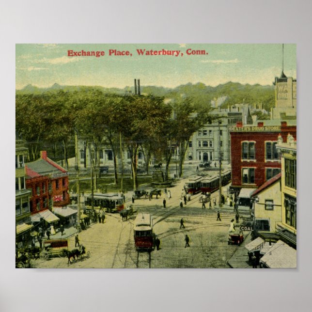 Exchange Place, Waterbury, Connecticut Vintage Poster (Front)