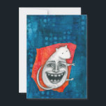 Excitable Mouse Greeting Card<br><div class="desc">A pencil drawn mouse with a maniacal face on its back,  over orange and blue acrylic background.</div>