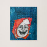 Excitable Mouse Jigsaw Puzzle<br><div class="desc">A pencil drawn mouse with a maniacal face on its back,  over orange and blue acrylic background.</div>