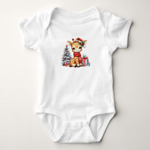 Excited Christmas Giraffe Baby Bodysuit