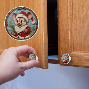 Excited Christmas Mouse Ceramic Knob