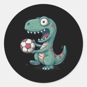 Excited Dinosaur Soccer For Juric And Fossil Lover Classic Round Sticker