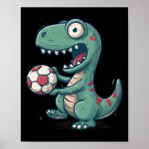 Excited Dinosaur Soccer For Juric And Fossil Lover Poster