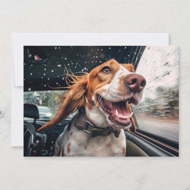 Excited Dog on Rainy Car Ride Art Print Card (Front)