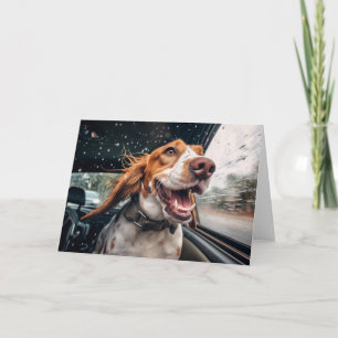Excited Dog on Rainy Car Ride Art Print Card