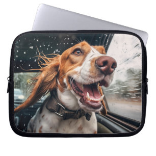 Excited Dog on Rainy Car Ride Art Print Laptop Sleeve