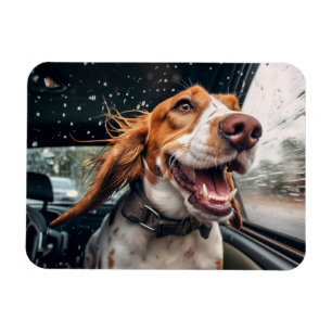 Excited Dog on Rainy Car Ride Art Print Magnet
