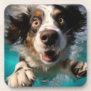 Excited Dog Swimming Underwater Design Coaster