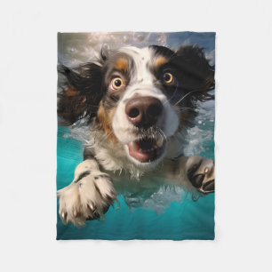 Excited Dog Swimming Underwater Design Fleece Blanket