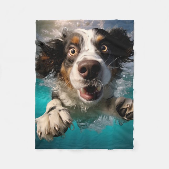 Excited Dog Swimming Underwater Design Fleece Blanket (Front)