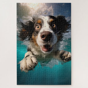 Excited Dog Swimming Underwater Design Jigsaw Puzzle