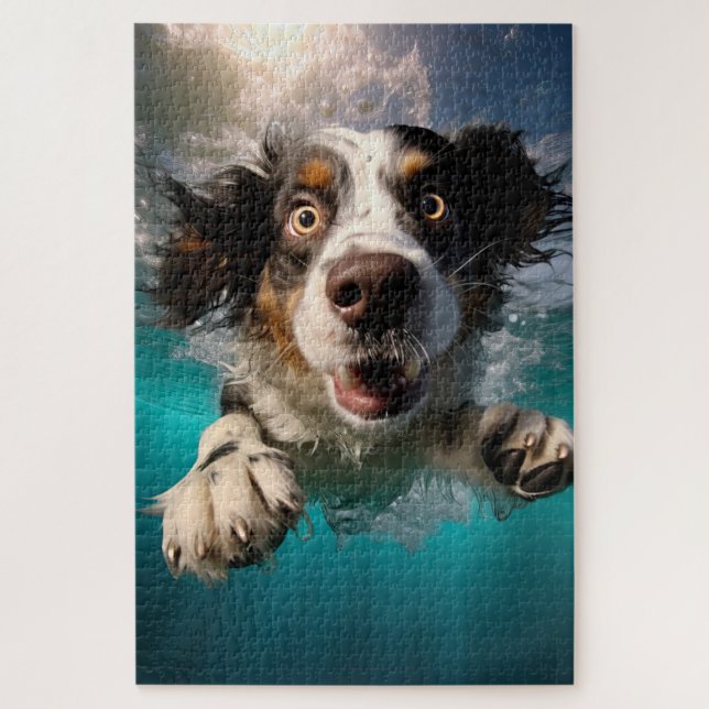 Excited Dog Swimming Underwater Design Jigsaw Puzzle (Vertical)