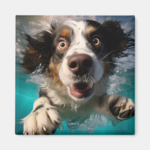 Excited Dog Swimming Underwater Design Magnet