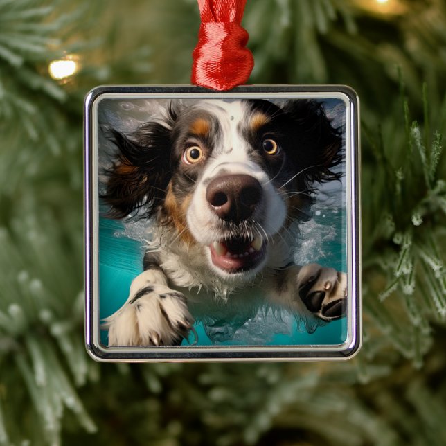 Excited Dog Swimming Underwater Design Metal Tree Decoration (Tree)