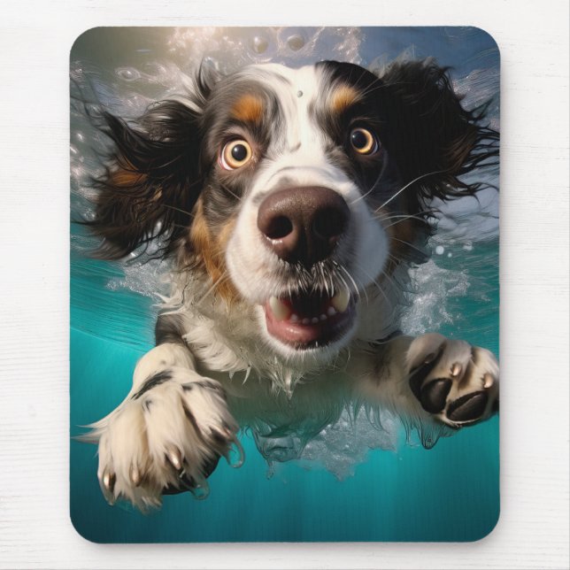 Excited Dog Swimming Underwater Design Mouse Mat (Front)