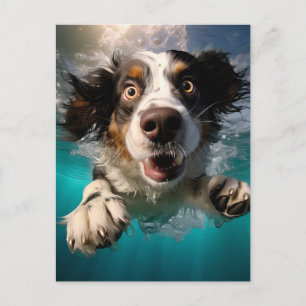 Excited Dog Swimming Underwater Design Postcard
