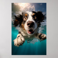 Excited Dog Swimming Underwater Design