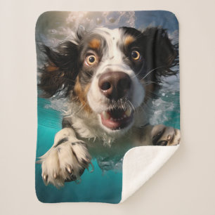Excited Dog Swimming Underwater Design Sherpa Blanket