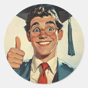 Excited Graduate Giving a Thumbs-Up Classic Round Sticker