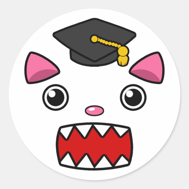 Excited Graduation Cat Classic Round Sticker (Front)