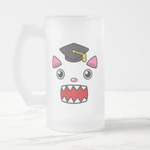 Excited Graduation Cat Frosted Glass Beer Mug