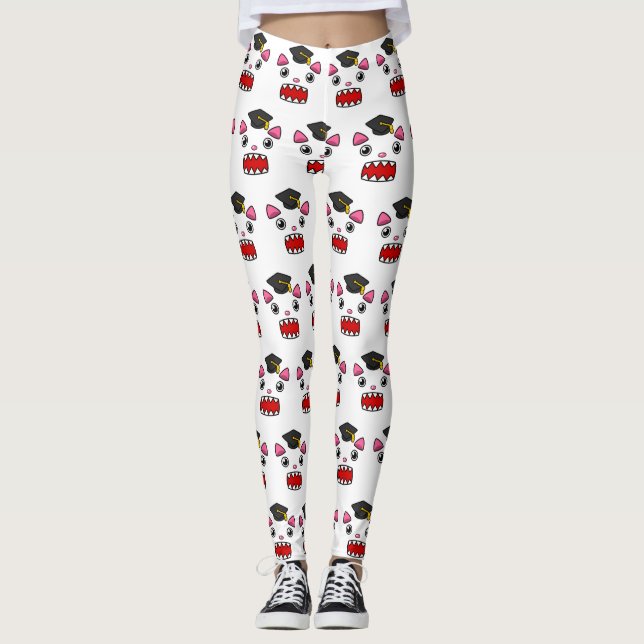 Excited Graduation Cat Leggings (Front)