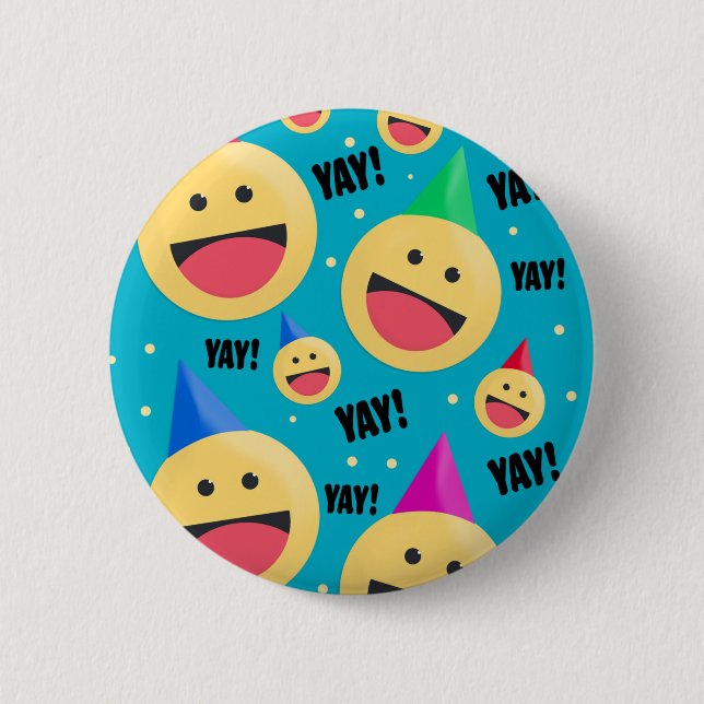 Excited Happy YAY Emojis in Party Hats  6 Cm Round Badge (Front)
