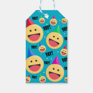 Excited Happy YAY Emojis in Party Hats Holiday Pos Gift Tags
