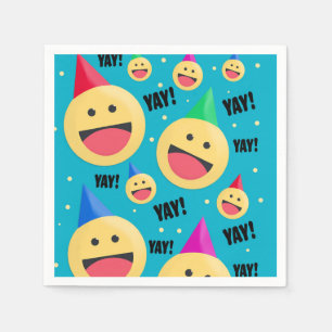 Excited Happy YAY Emojis in Party Hats Holiday Pos Napkin