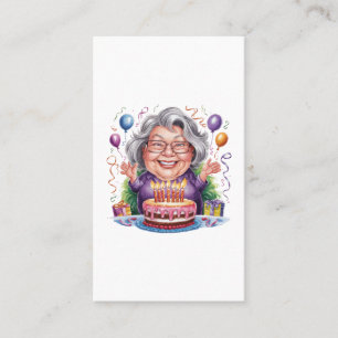 Excited Old Lady Birthday Cake Art Calling Card