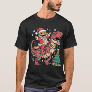 Excited Santa Lizard Riding T-Rex T-Shirt