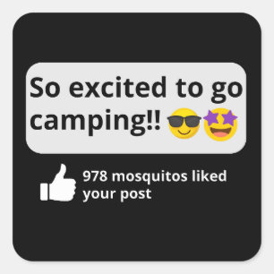 Excited to go camping, funny mosquito happy camper square sticker