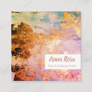 * Exciting Abstract Watercolor Gold Blue Pink Square Business Card