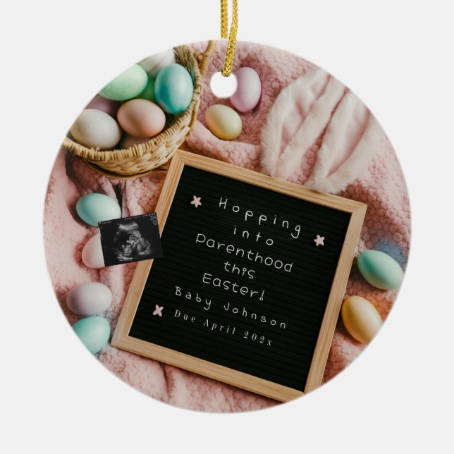 Exciting Easter pregnancy announcement  Ceramic Tree Decoration (Front)