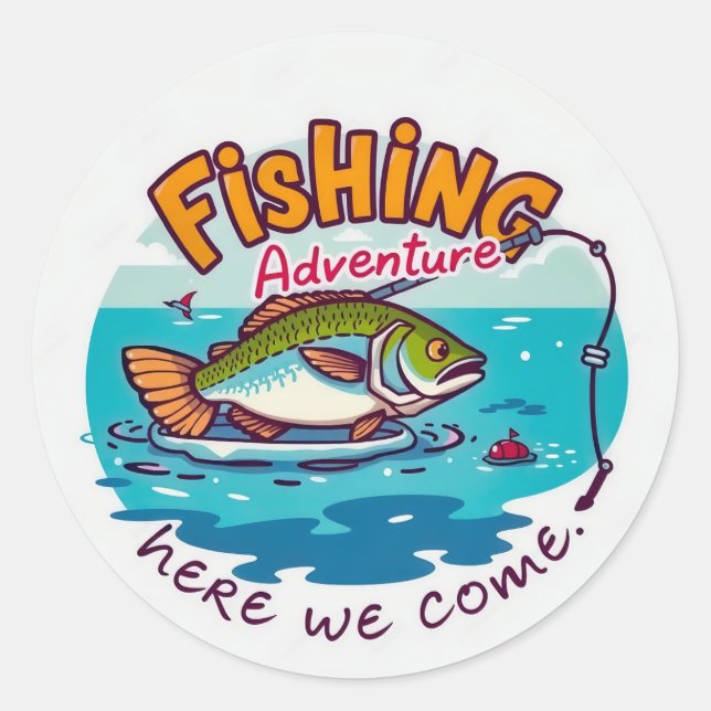 Exciting Fishing Adventure Awaits Classic Round Sticker (Front)