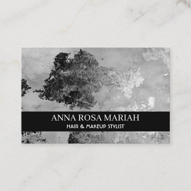 * Exciting Grey Abstract Watercolor Black Silver Business Card (Front)