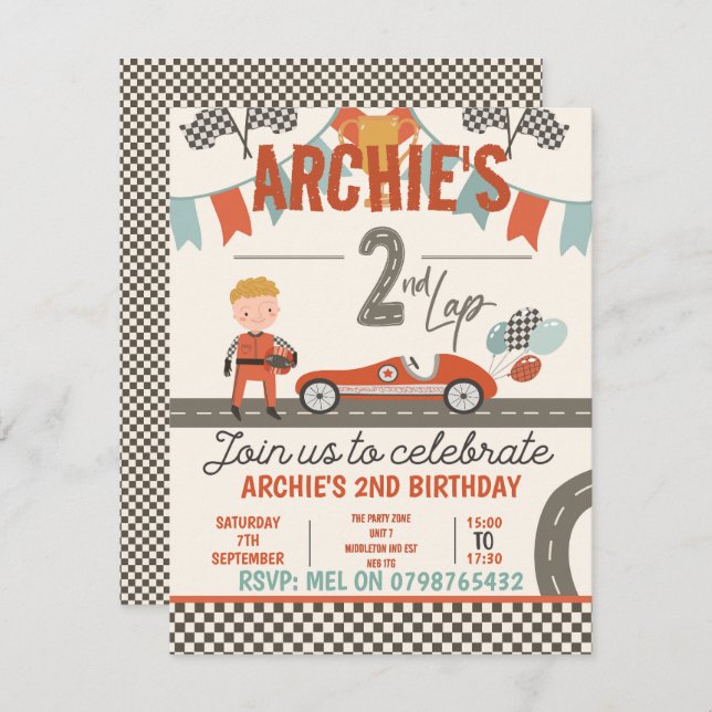 Exciting Race Car Themed Invitations (Front/Back)