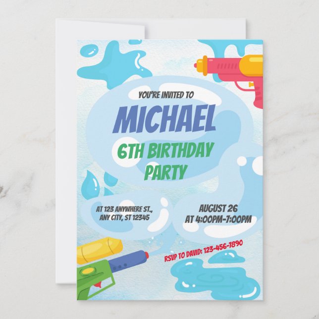 Exciting Super Soaker Party Birthday Invitation (Front)