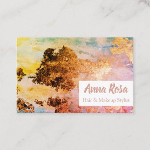 * Exciting Watercolor Abstract Blue Gold Pink Business Card