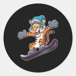 Exciting Winter Sports Tiger Design Classic Round Sticker