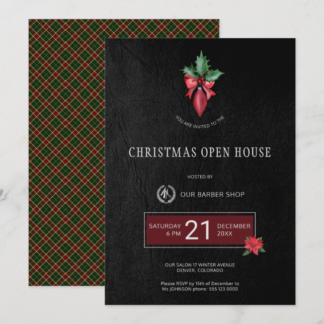 Exclusive Barber Shop Christmas Open House Party Invitation (Front/Back)