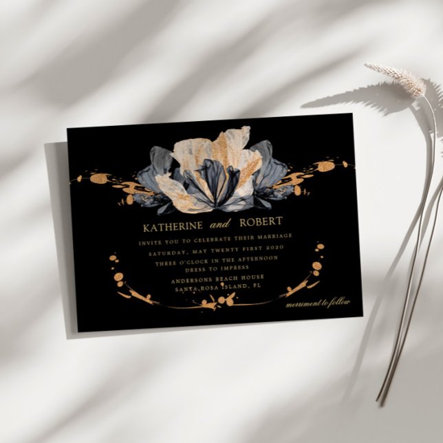Exclusive Gold And Black Floral Wedding Invitation (Creator Uploaded)