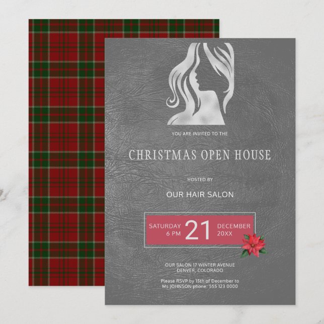 Exclusive Hair Salon Christmas Open House Party Invitation (Front/Back)