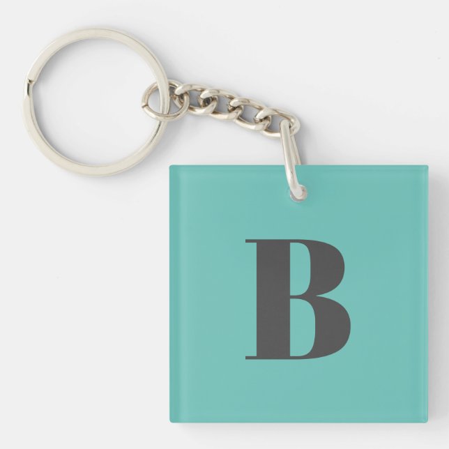 Exclusive Light Teal Grey Monogram Initial Letter Key Ring (Front)