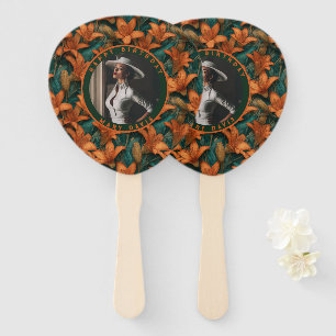 Exclusive Orange Lilies Accent Birthday Hand Fan